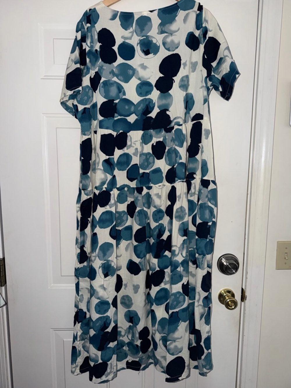 Flowy Teal Dot Maxi Dress — Short Sleeve Tiered Silhouette Sz 2x - Picture 2 of 3